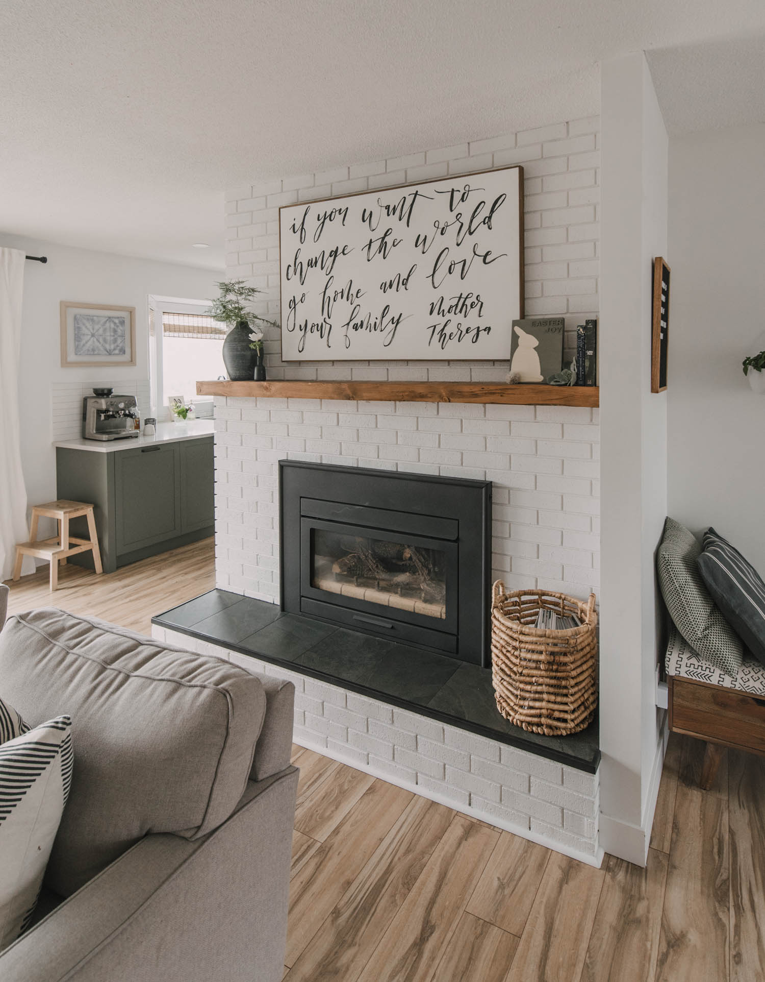 Modern spring mantel decor