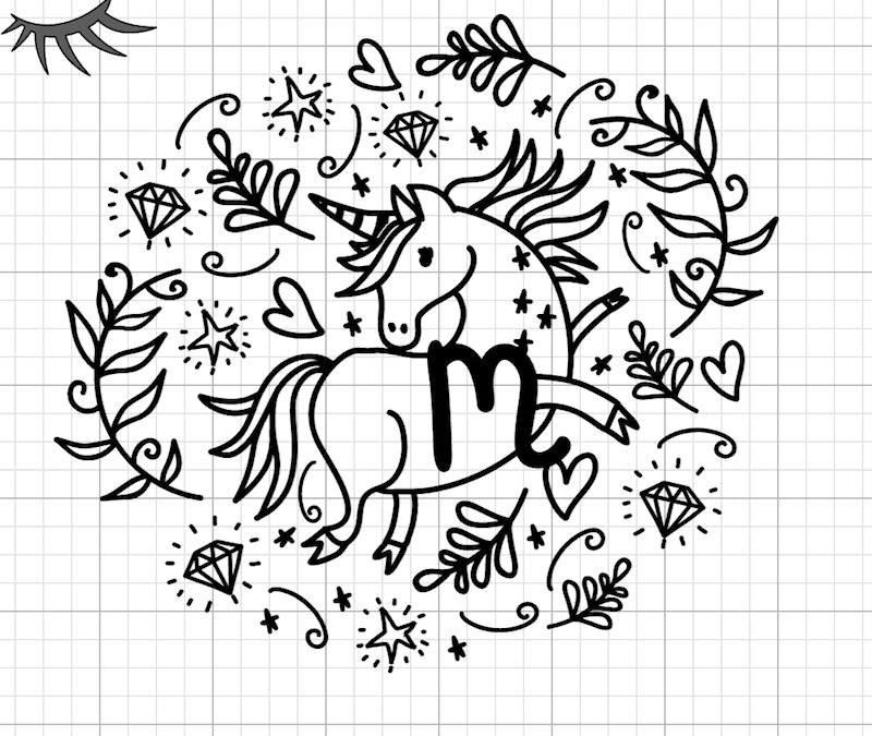 Modern Unicorn Monogram made in Cricut Design Space
