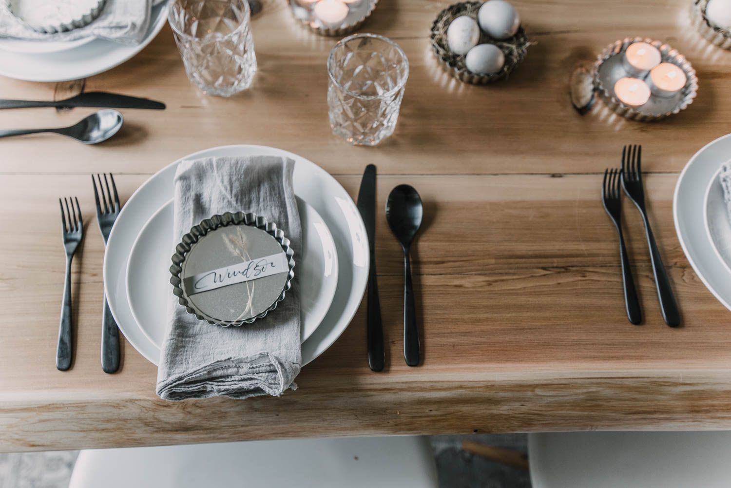 Easter tablescape using vintage tart pans