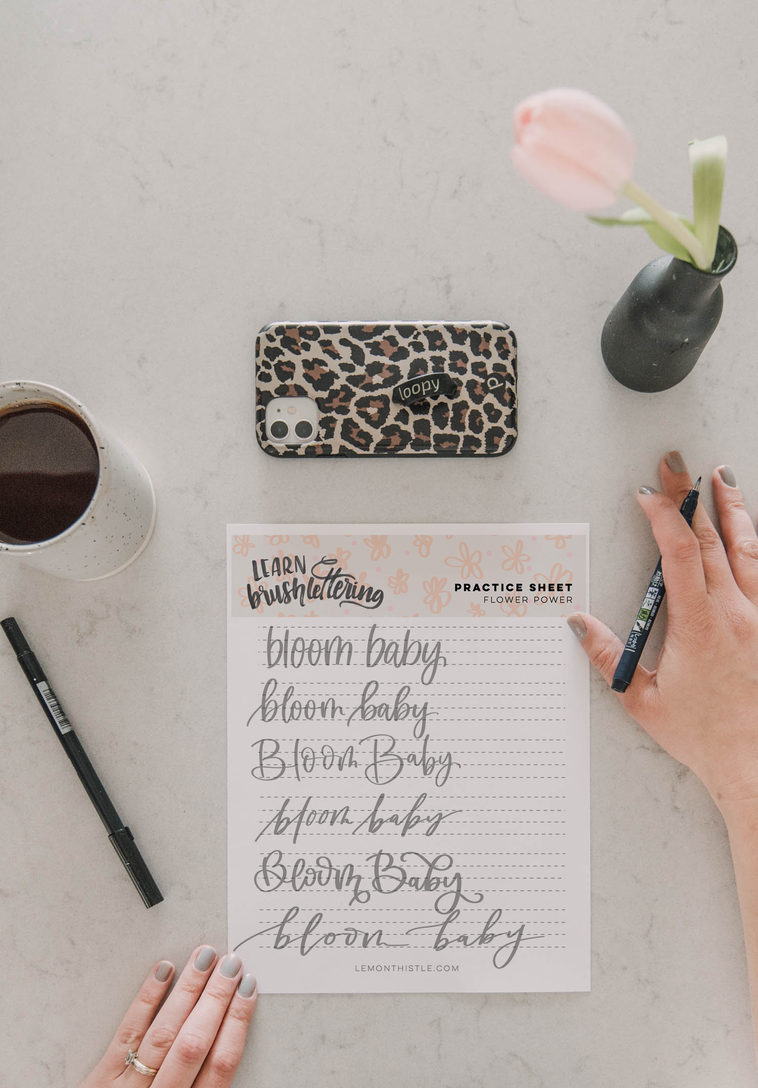 Free Printable Bloom Baby Hand Lettering Practice Sheet