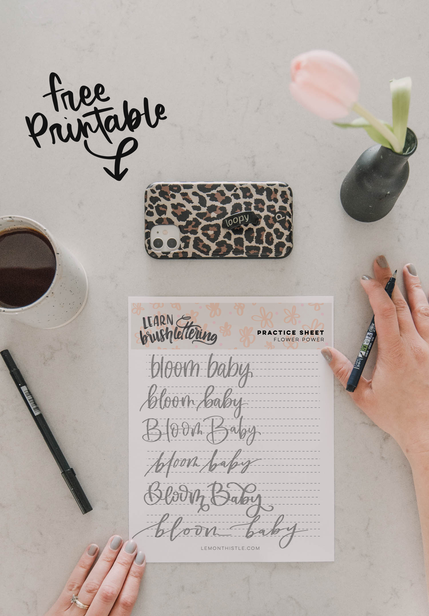 Fun printable to practice 6 different styles of hand lettering 