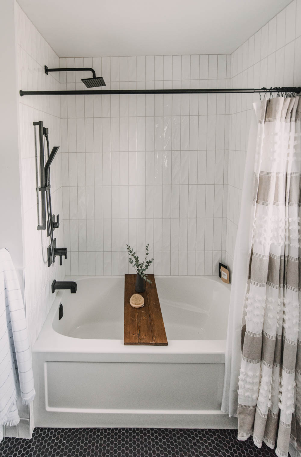 Modern vertical stacked tile shower