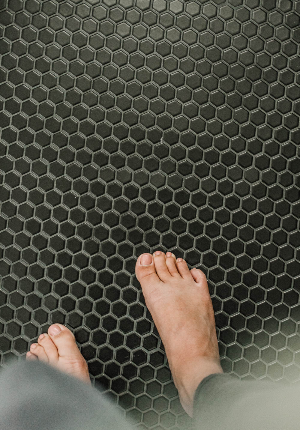 Tiny Matte hex tiles for a bathroom floor