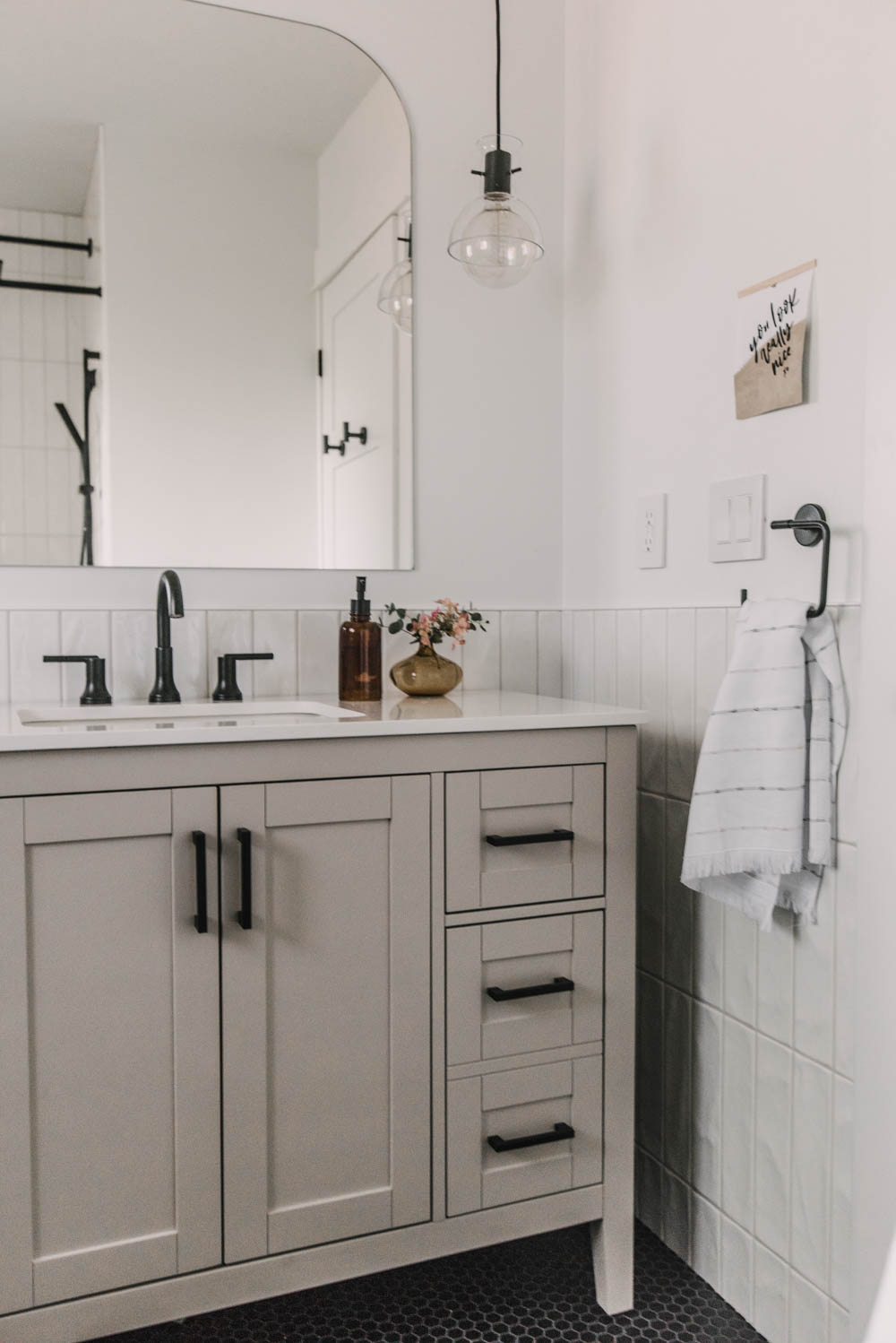 Modern details in this cozy bathroom remodel