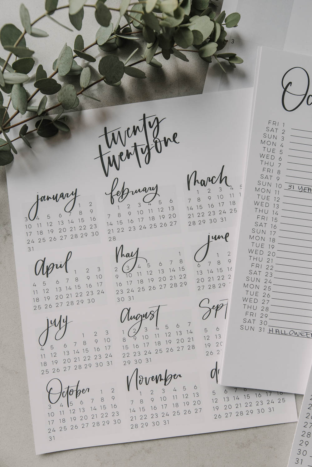 Modern Hand Lettered Free Printable 2021 Calendars - Lemon ...