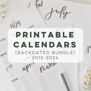 printable calendars backdated bundle 2015-2024 image of calendars printed with pen and text over