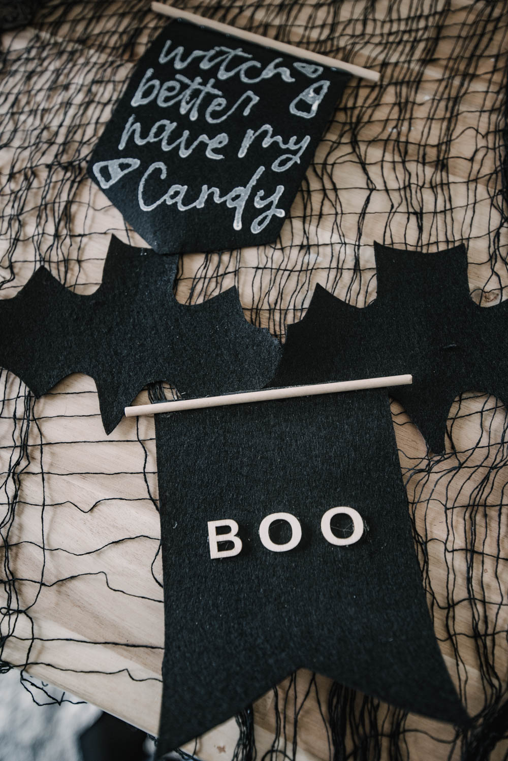 Tiny felt pennants for halloween