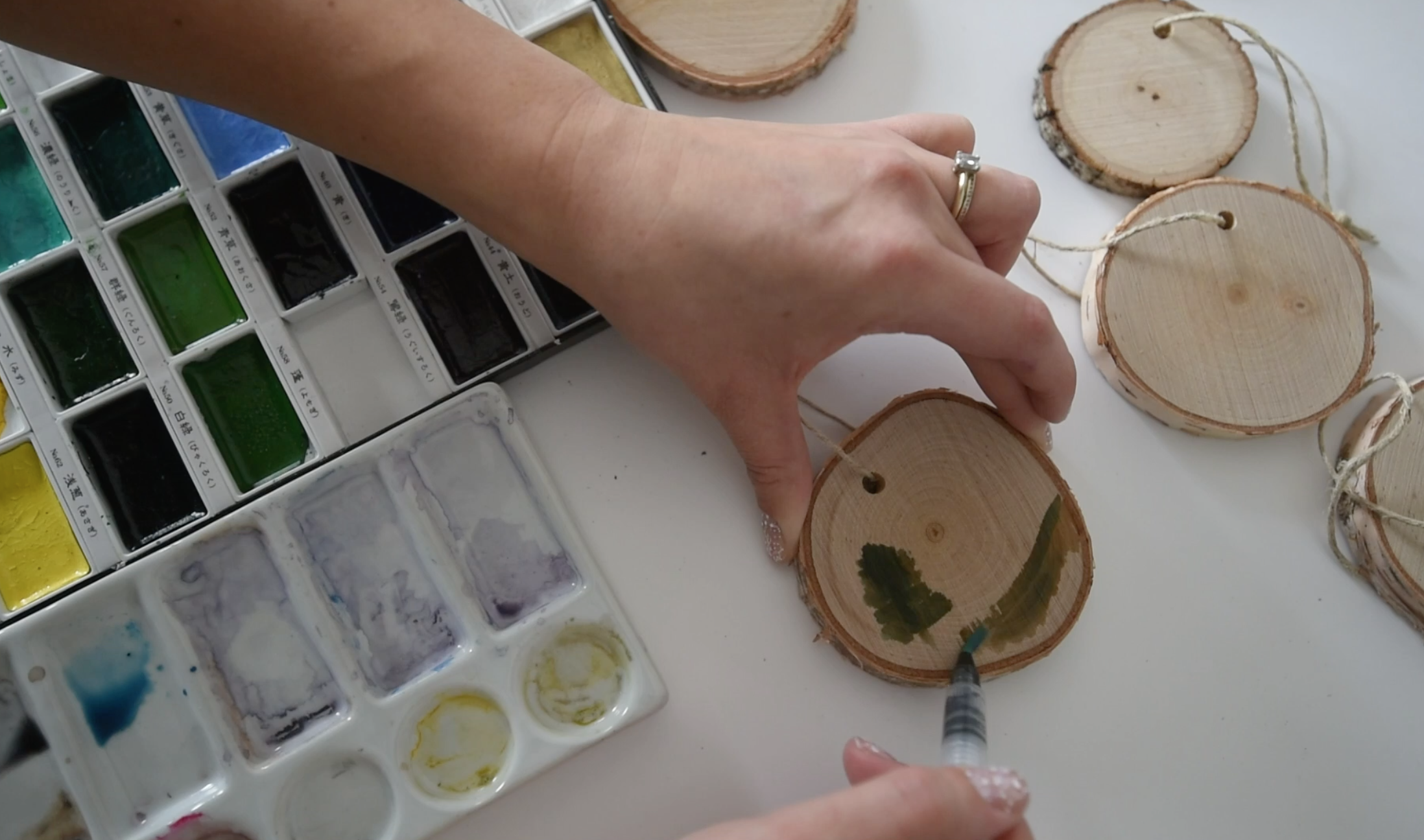 Watercolor Wood Slice Ornaments