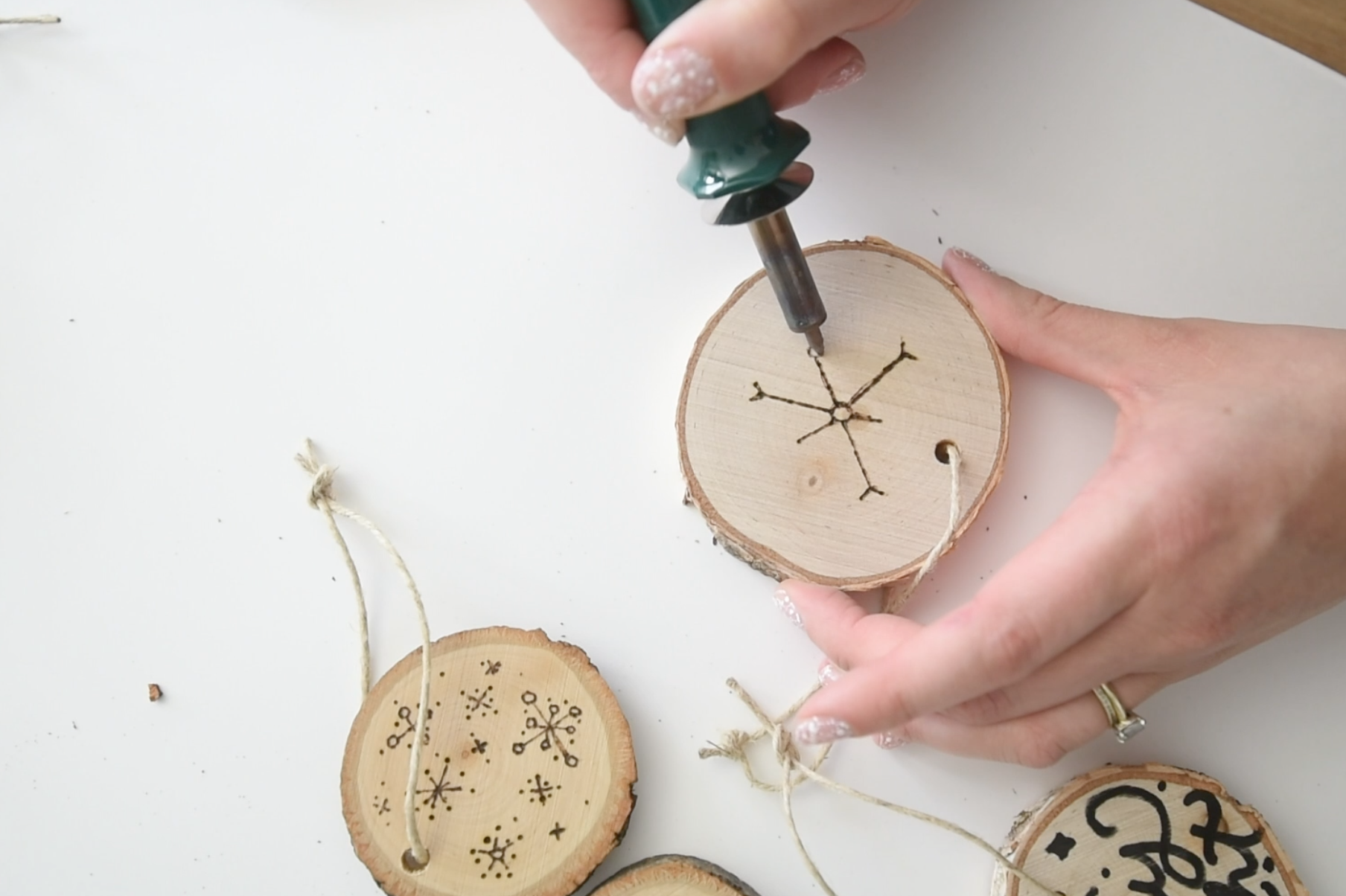 Wood burning rustic christmas ornaments