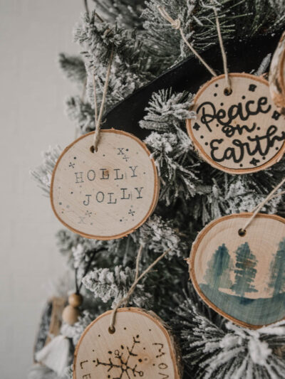 Stamped wood slice ornaments