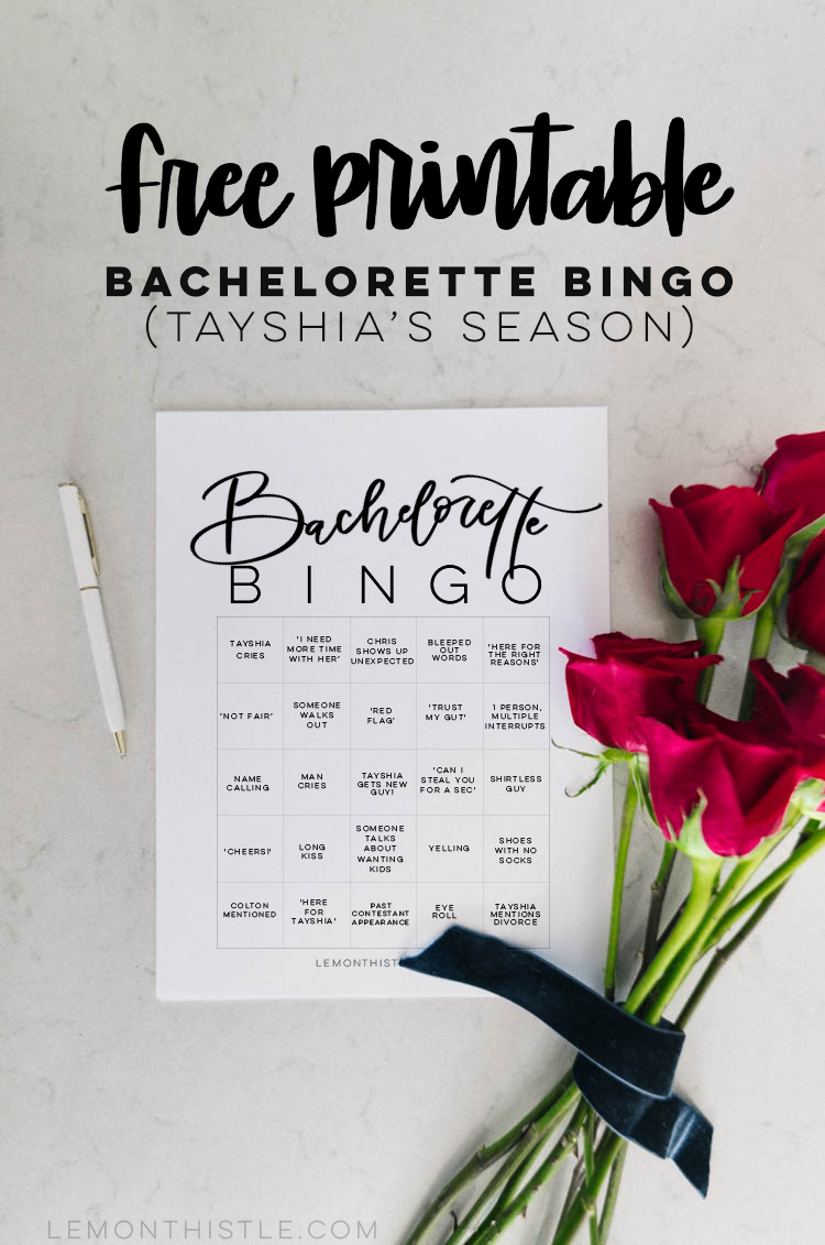 Free Printable Bachelorette Bingo Tayshia S Season Lemon Thistle