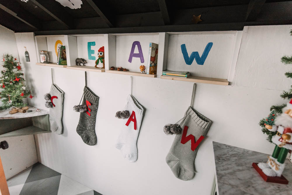 christmas stockings in a playhouse