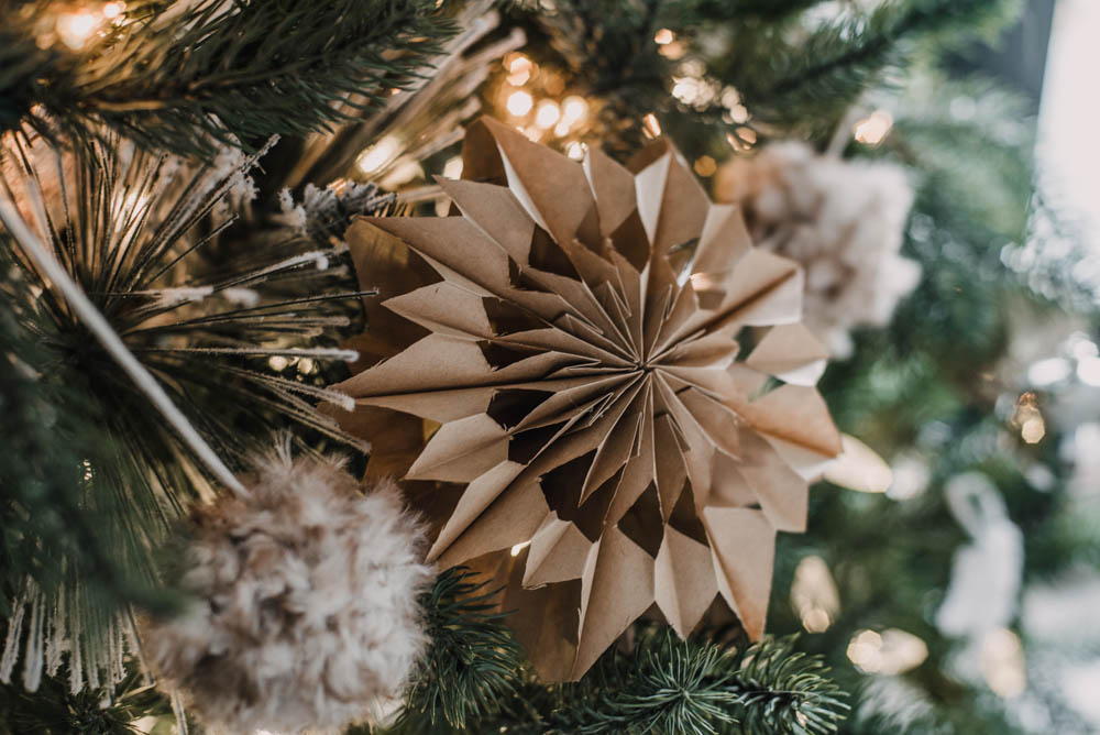 mini DIY Paper Bag Snowflakes for christmas tree ornaments