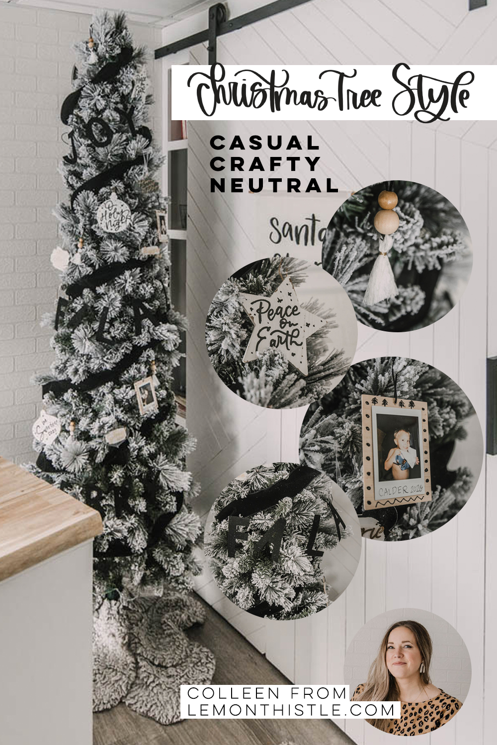 Modern black and white flocked christmas tree decor