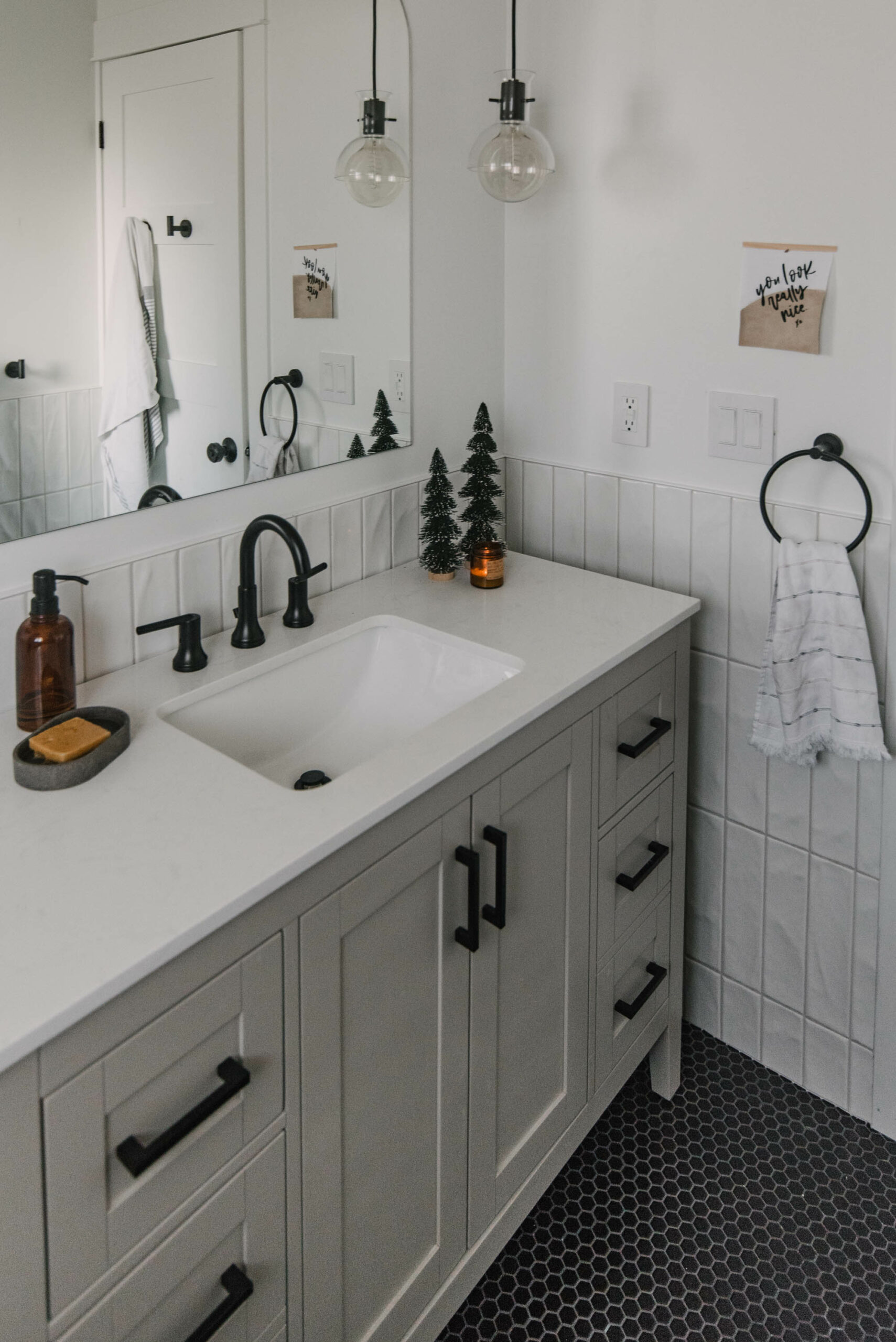 Modern Bathroom Decorated for Christmas