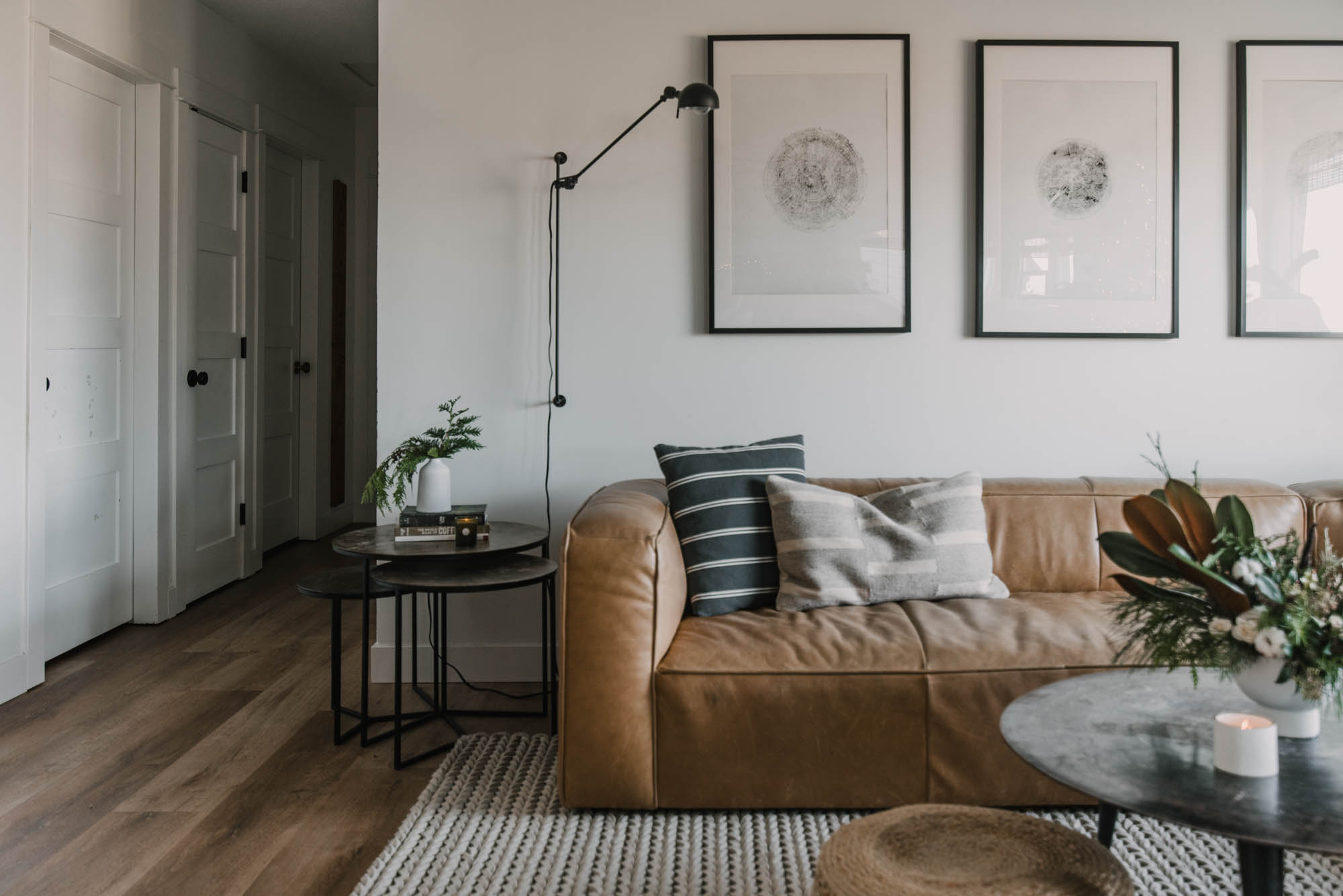 Simple vases of greenery for holiday decor