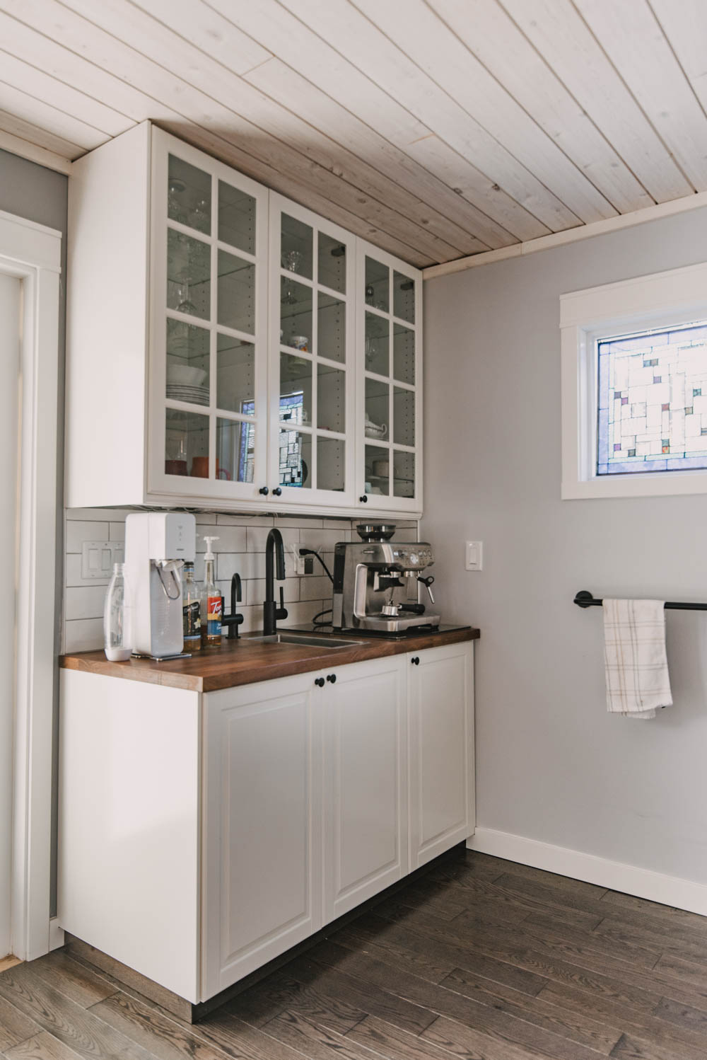 corner of the dining room turned into full coffee bar