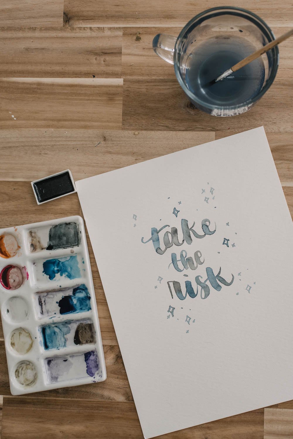 finished watercolour lettering piece- take the risk