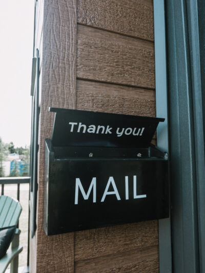 cute little thank you. note on inside of mailbox