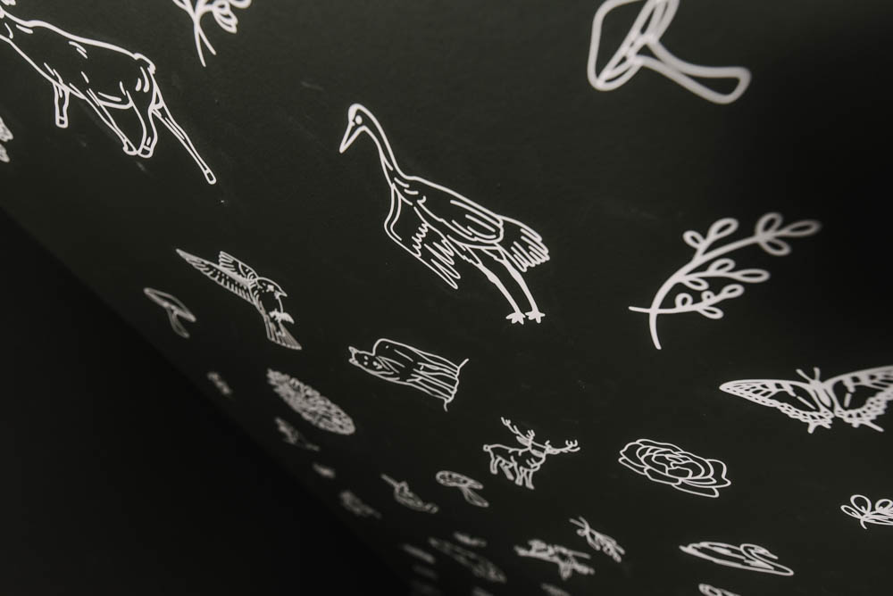 whimsical flora and fauna faux wallpaper
