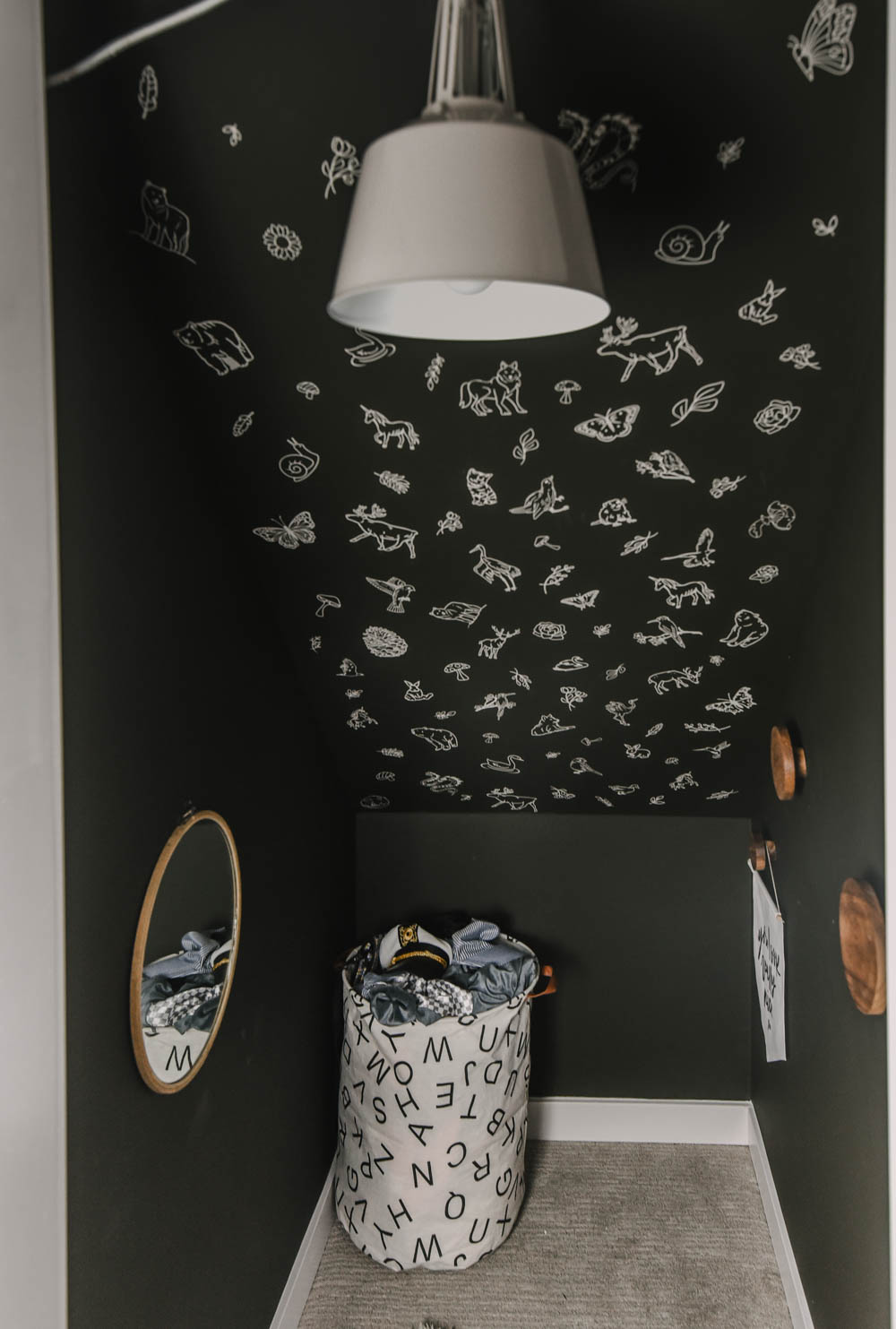 whimsical flora and fauna faux wallpaper
