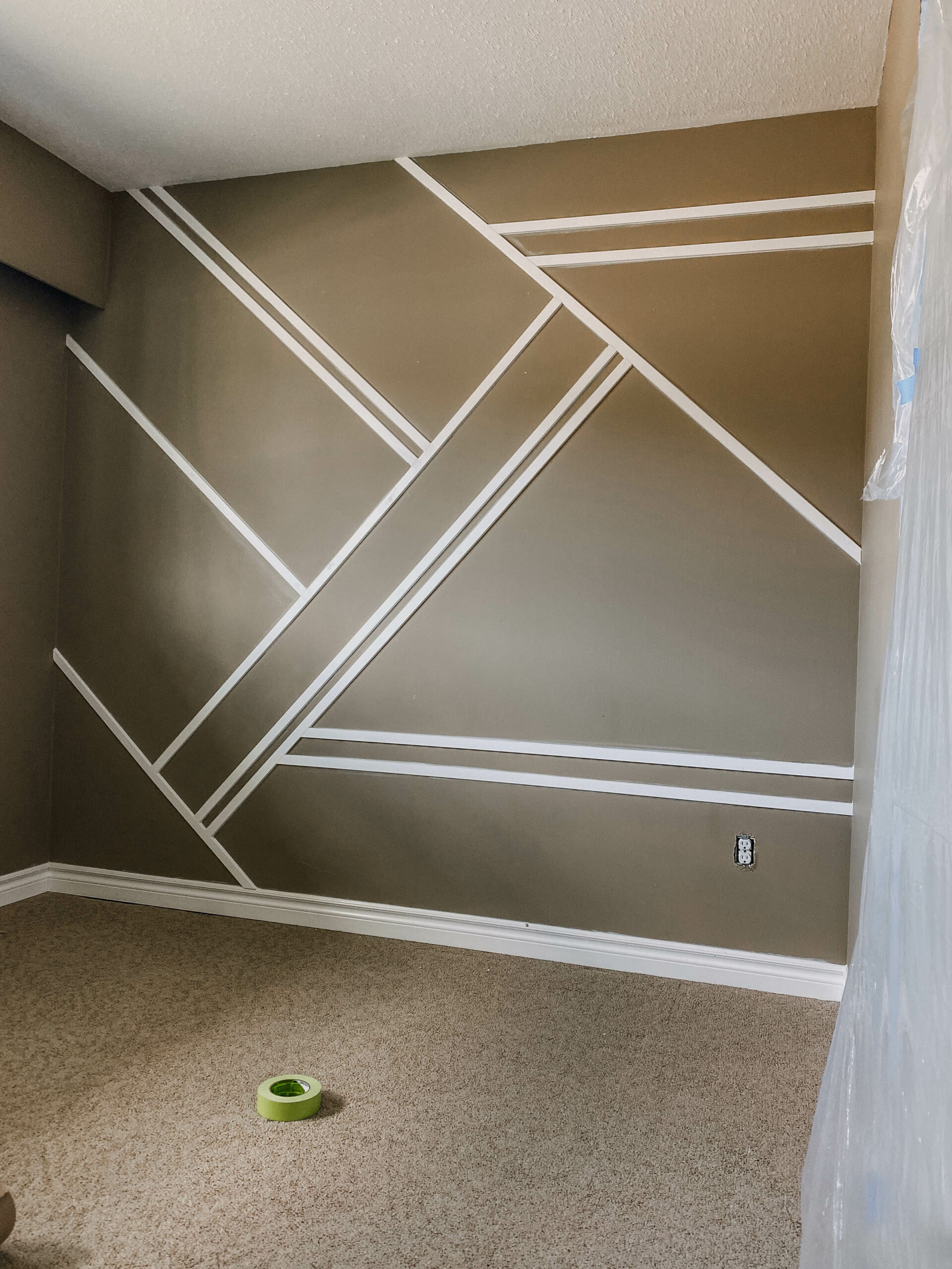 DIY Geometric Moulding Wall before paint