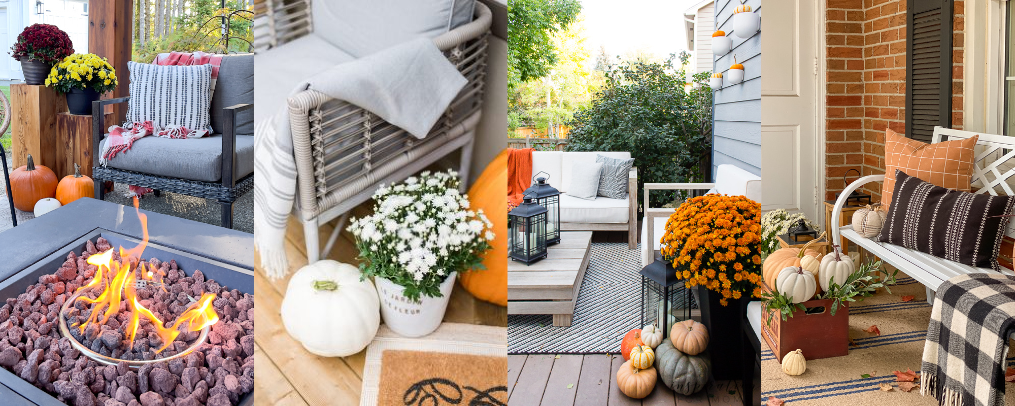 Outdoor spaces decorated for fall