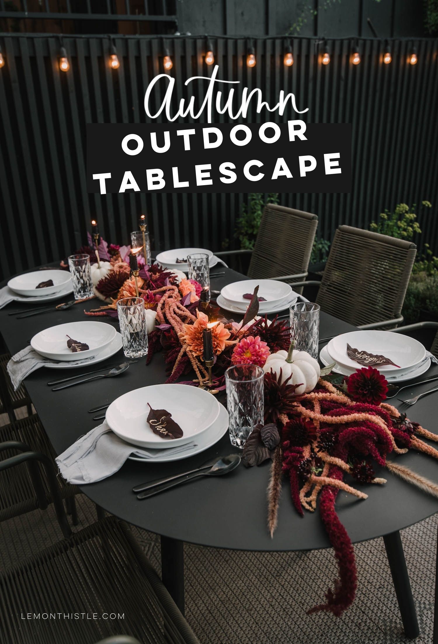 moody outdoor autumn tablescape
