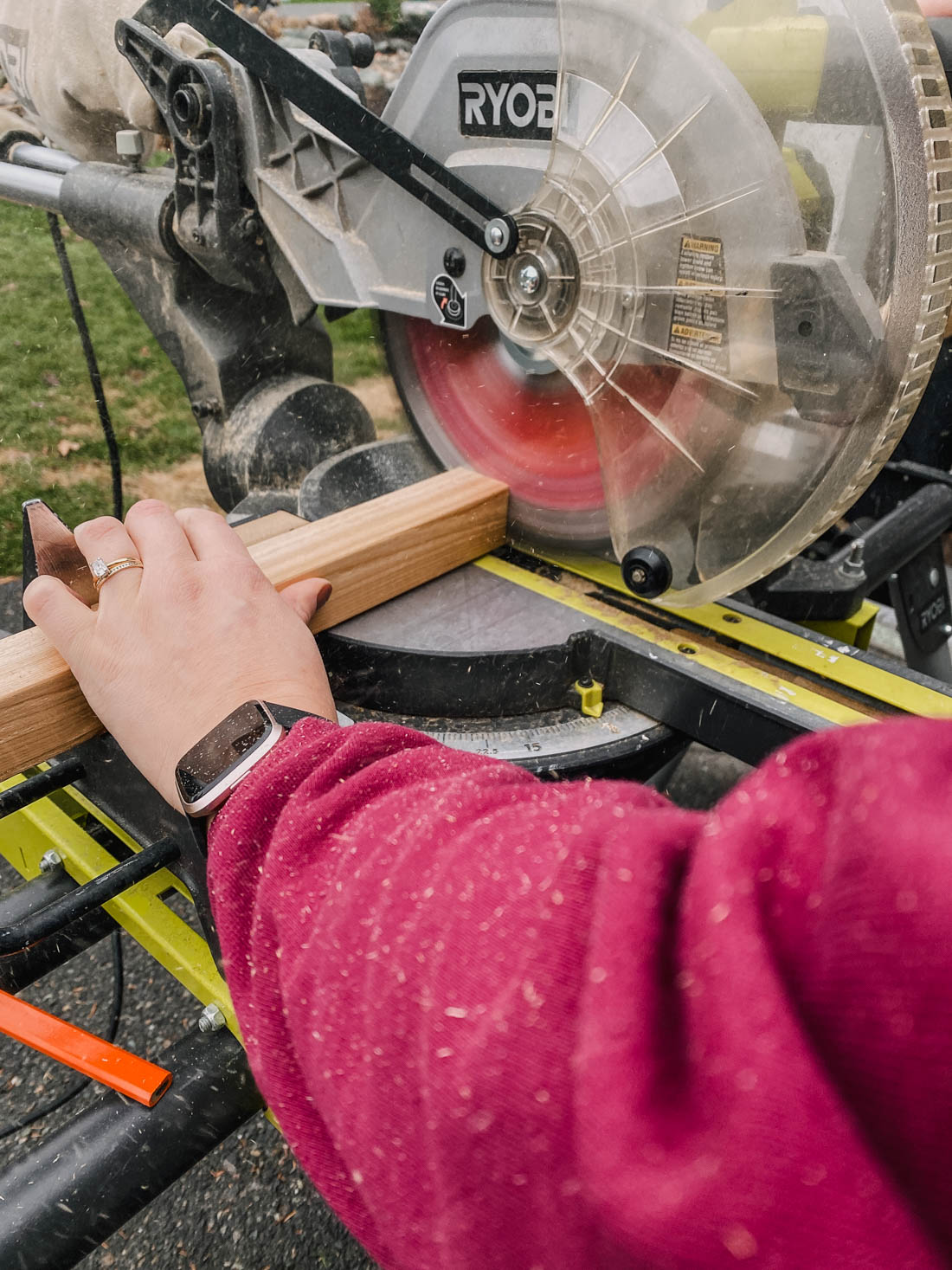 cutting 2x2 cedar on a miter saw