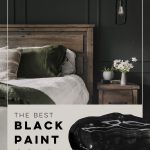 image of black bedroom with text over ' the best black paint color for your home'
