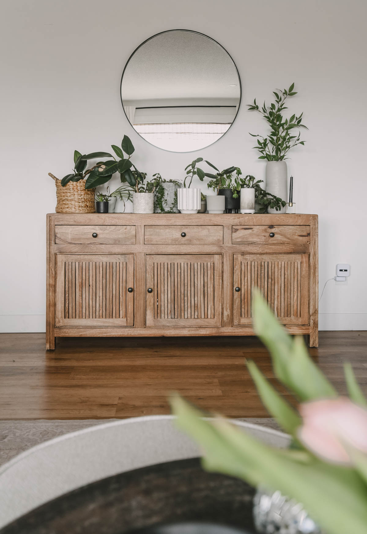 plants on a console table