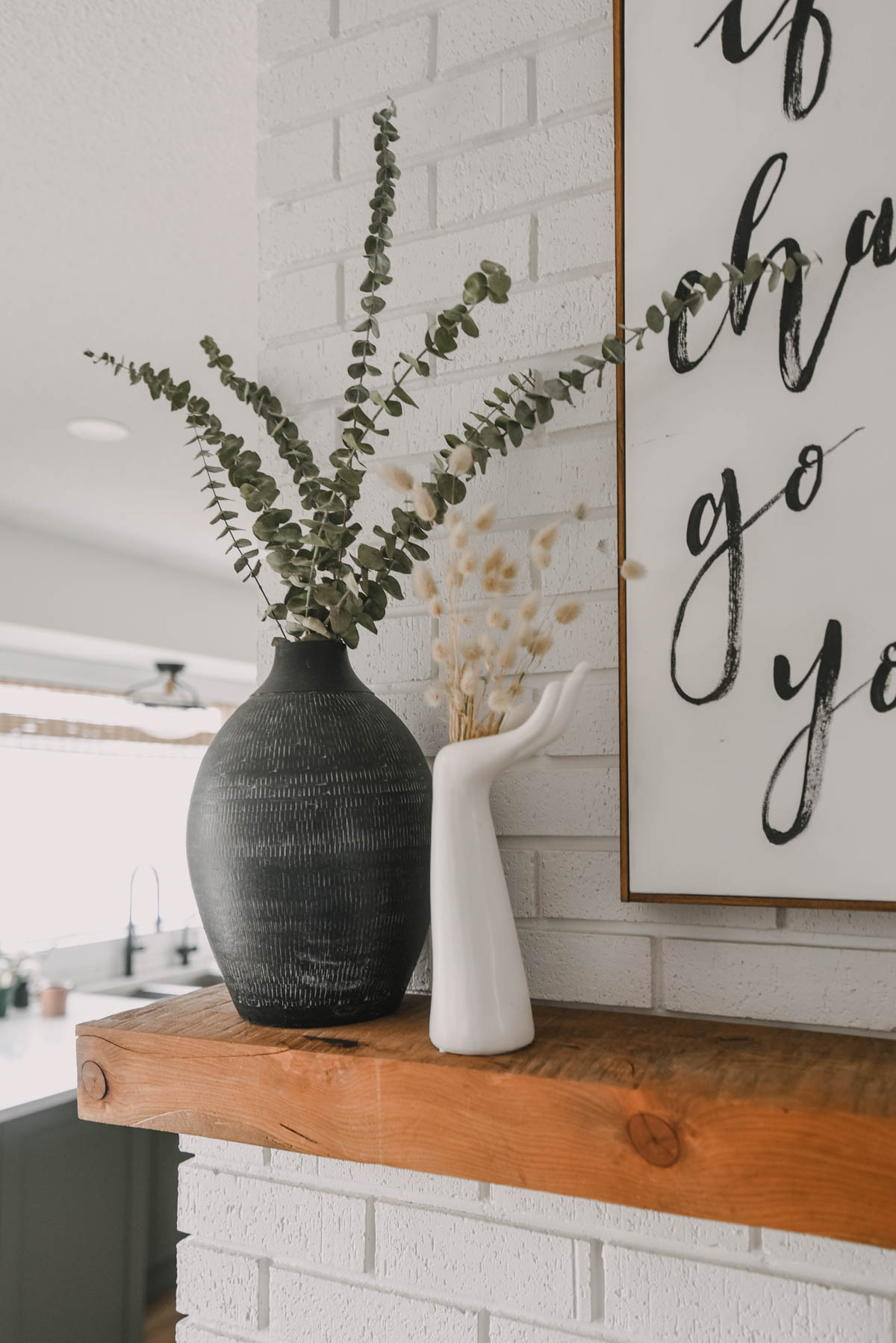 Spring decorating with dried eucalyptus and bunny tail grasses