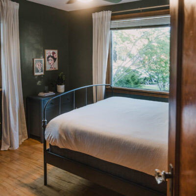 Dark Green Bedroom with wood trim