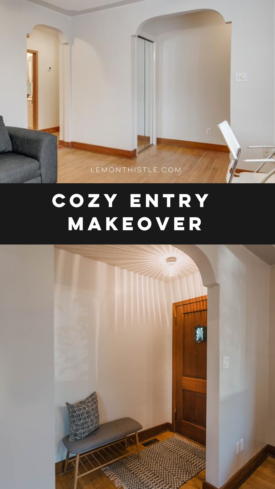Cozy entry makeover with decorative archway