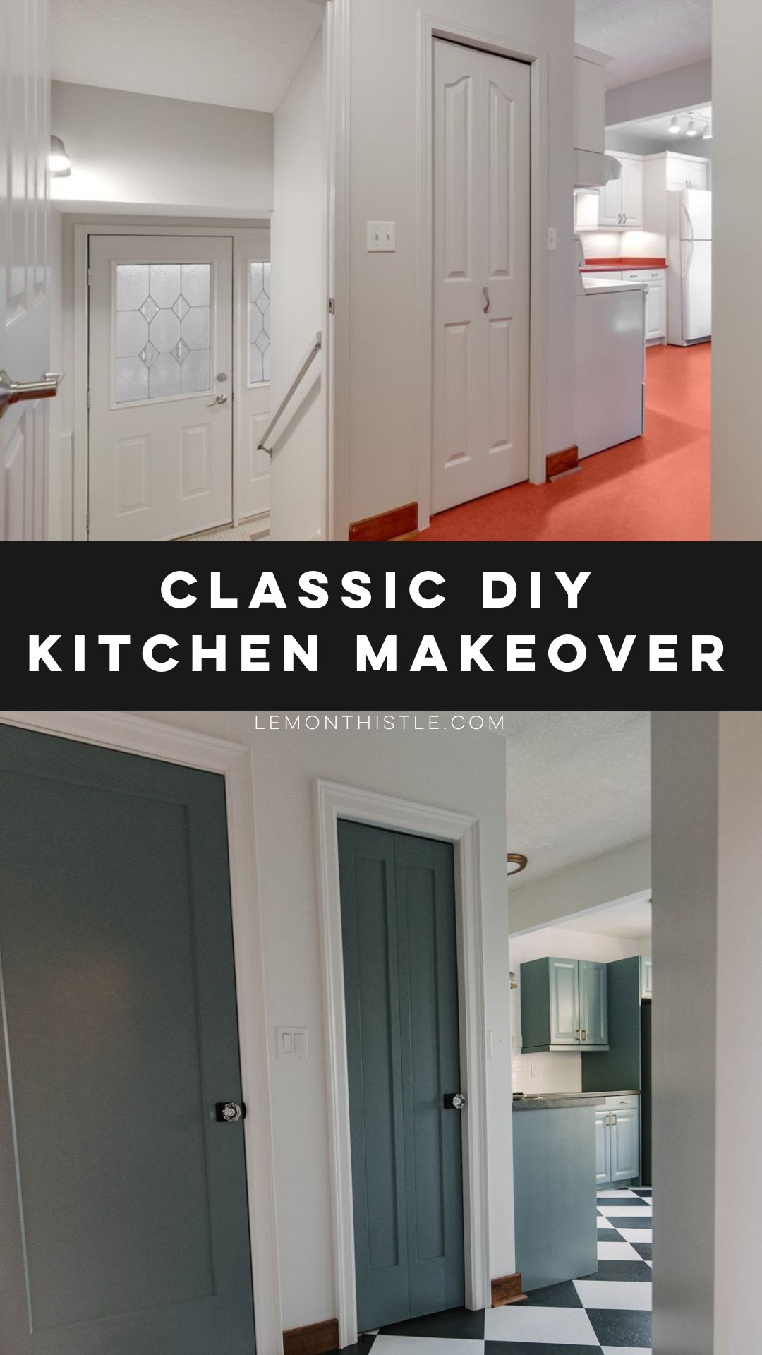 Classic kitchen makeover with blue cabinets and doors