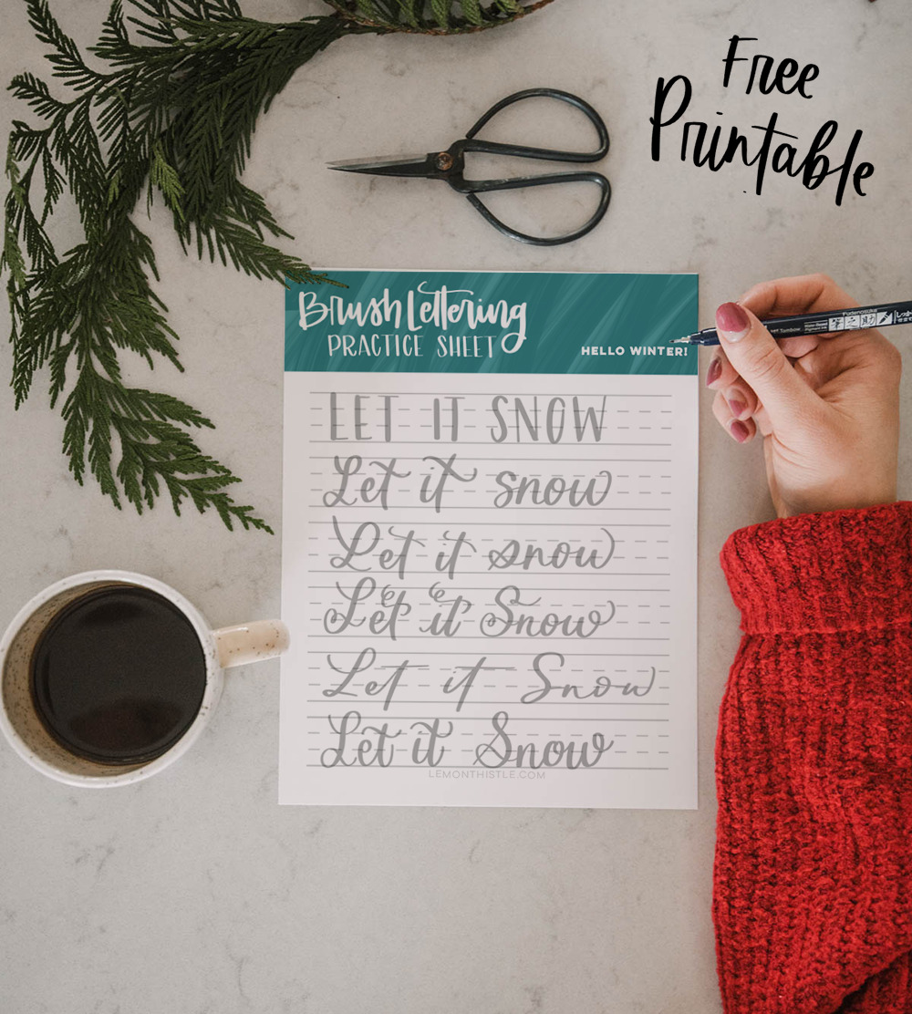 let it snow hand lettering practice sheet