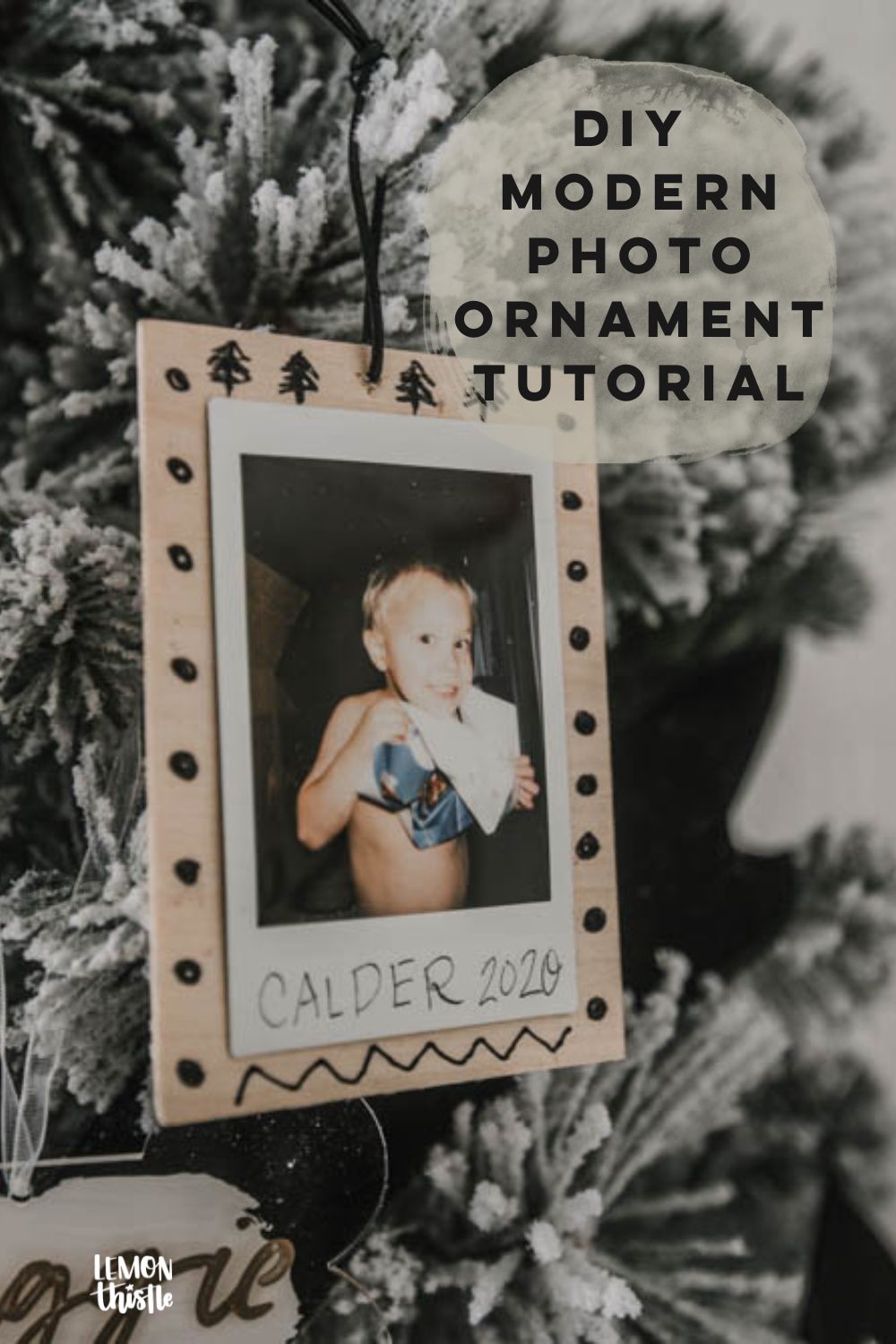 Photo of instax photo ornament with text overlay - DIY Photo Ornament Tutorial