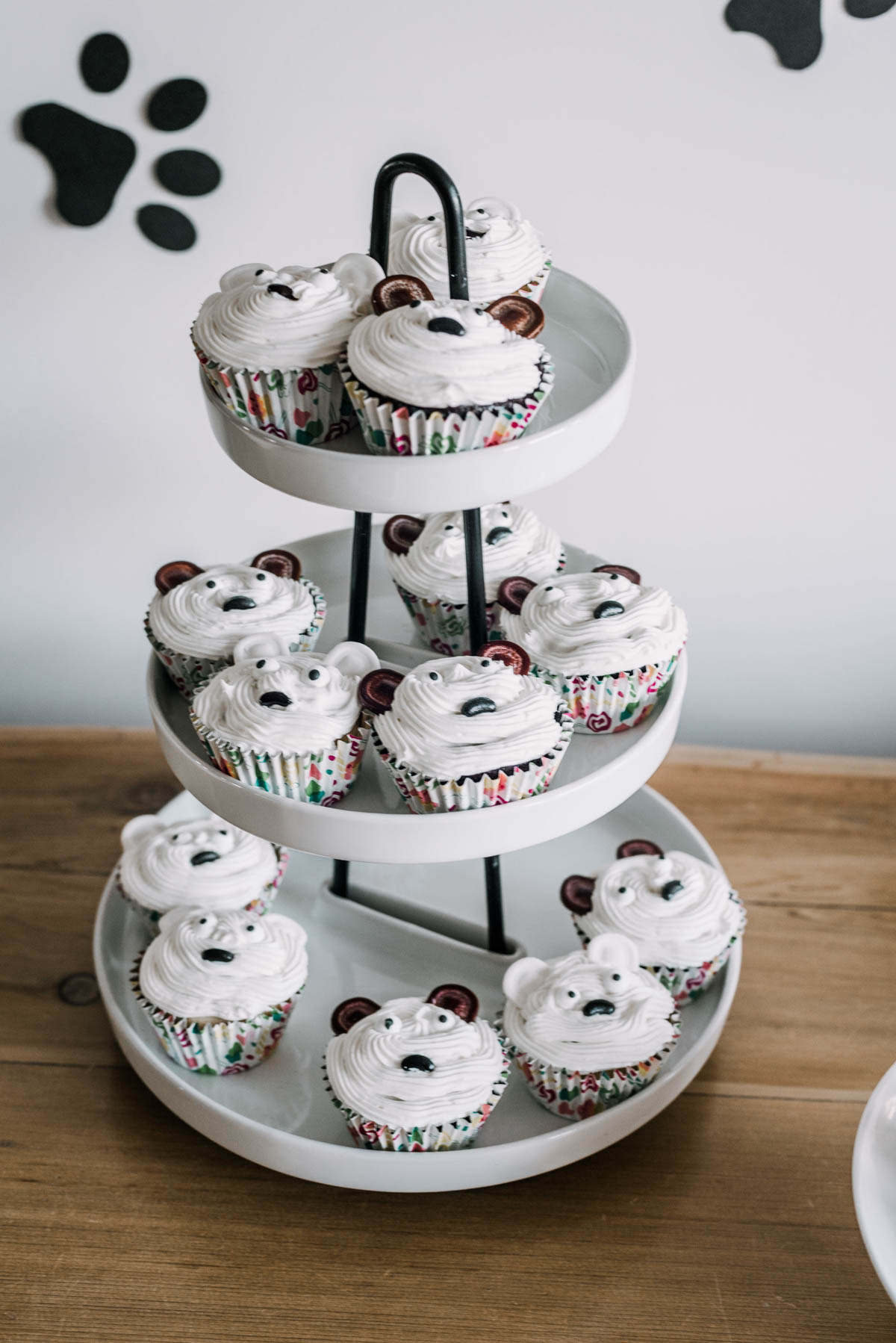 Puppy themed cupcakes with dollar store sprinkle eyes and ears