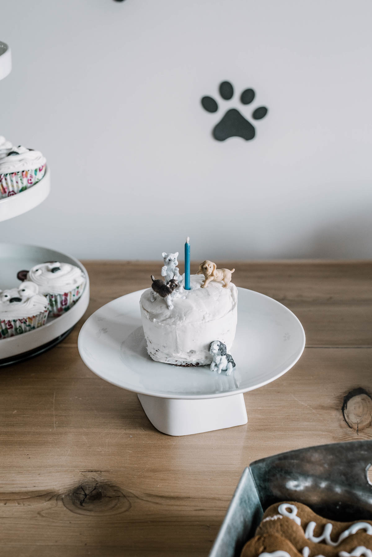 First birthday party smash cake with a puppy dog theme