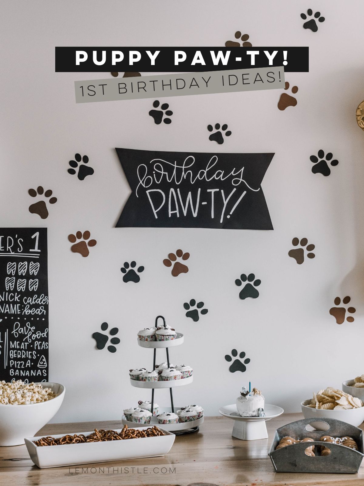 DIY Puppy Birthday Party setup with text over image