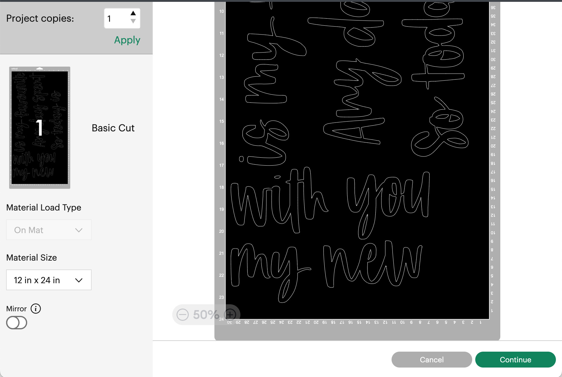 screenshot: How to use the contour tool to break one design into multiple pieces for larger cuts