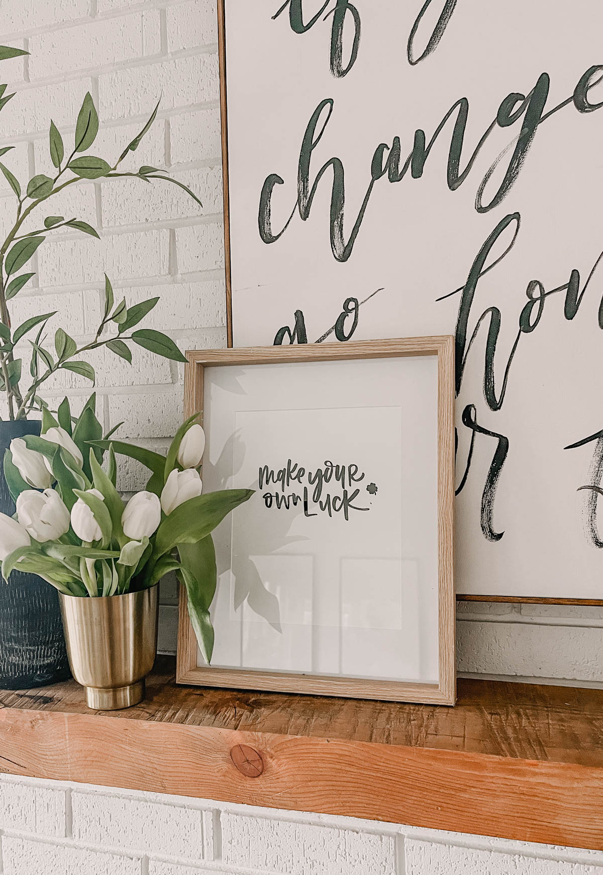 make your own luck framed decor on mantel