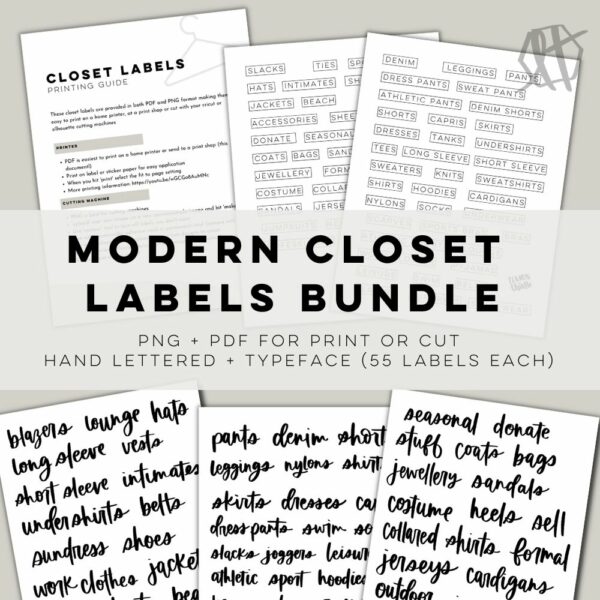 Modern closet labels bundle mockup with text overlay