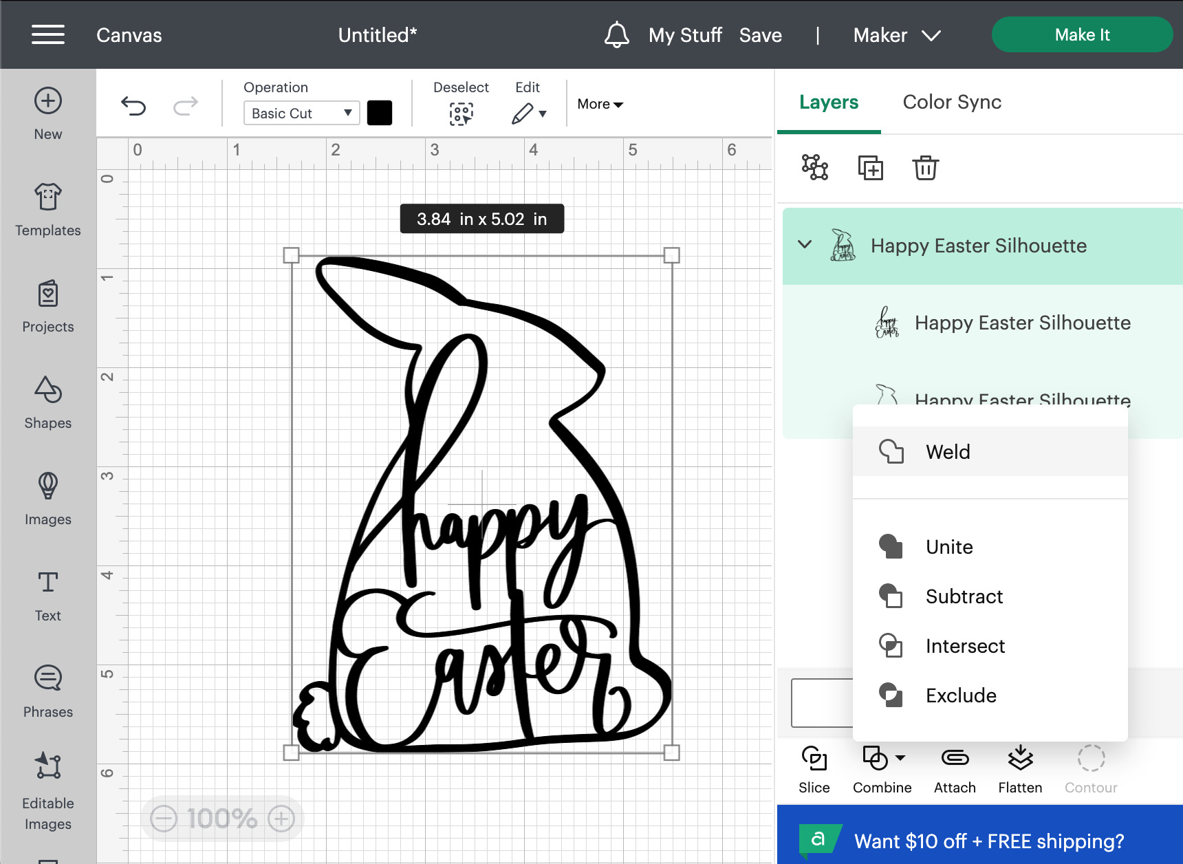 how to insert the free happy easter bunny svg file to cricut design space
