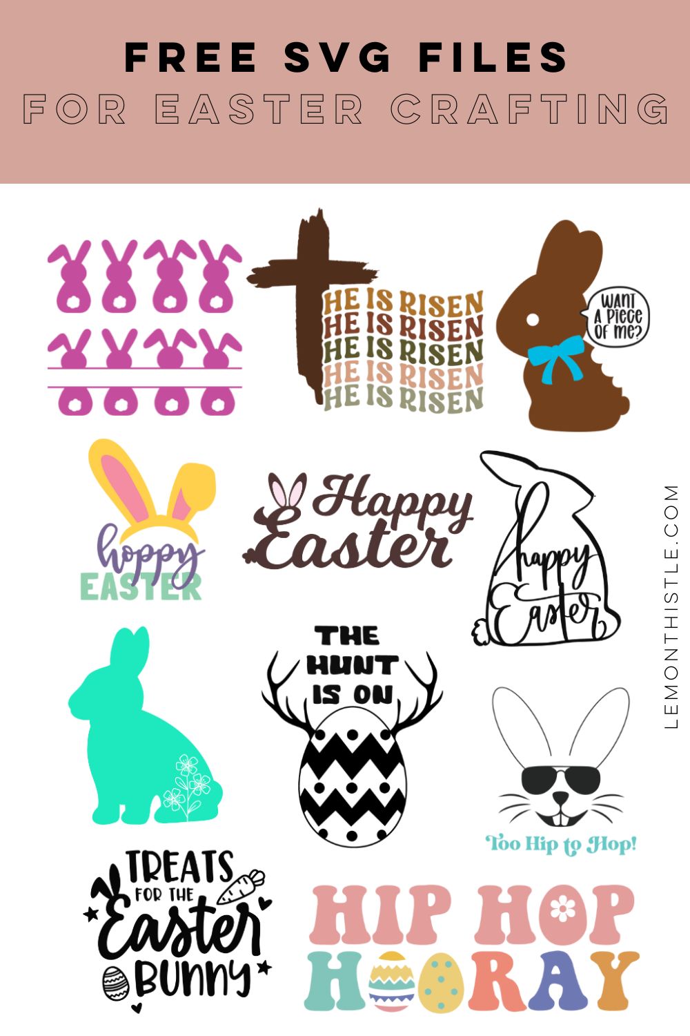 12 Free SVG Files for Easter (collage of designs with title at top)