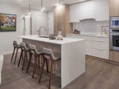 Simple spring decor in a modern white and light wood kitchen