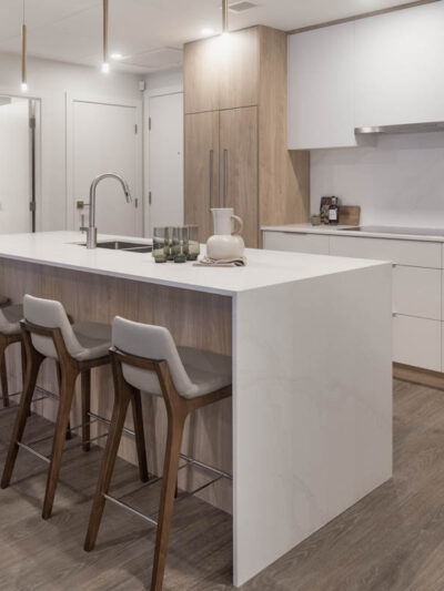 Simple spring decor in a modern white and light wood kitchen