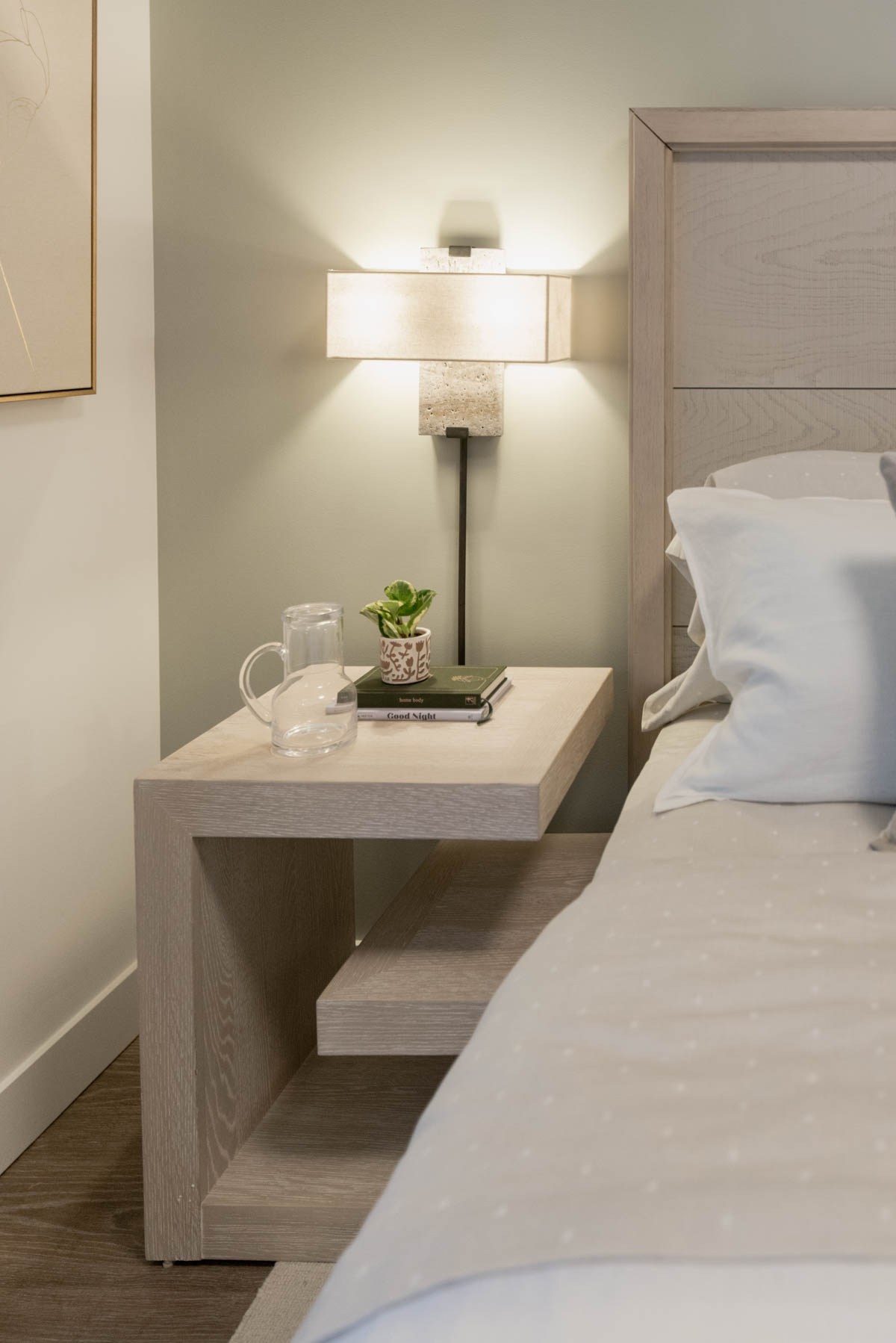 Simple spring night table- a plant with books