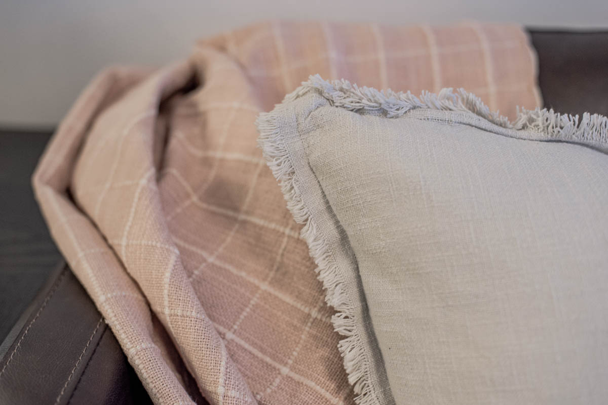 close up of throw pillow and blanket texture