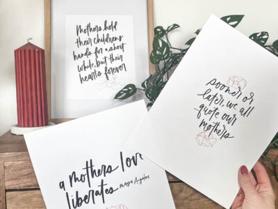 Image of all three printable quotes printed, one framed.